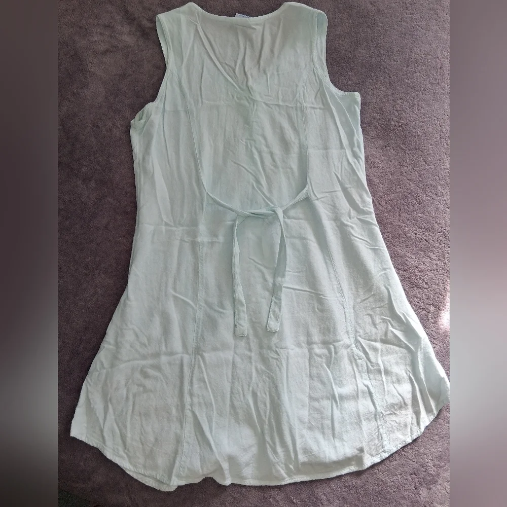 Vintage Boho Embroidered 100% Rayon Mini Dress With Button Front And Tie Back - Picture 6 of 10